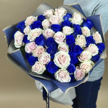 Белая и Синяя Роза 51шт 70см (Эквадор) (код  109074rya)